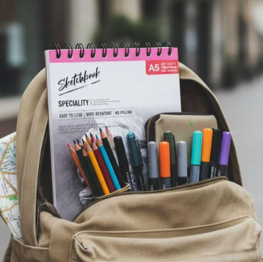 Roza Sketchbook A5 160gsm Σπιράλ Μπλοκ Σχεδίου 48 Σελίδες Μολύβι & Μαρκαδόρους