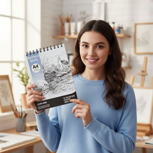 Roza Sketchbook A4 160gsm Spiral Sketch Pad 48 Pages Blue For Pencil & Markers