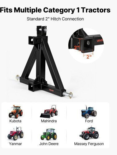 Vevor 3 Point Trailer Hitch 50.8 Mm Receiver 3 Pt Quick Hitch Attachment Tractor Tow Drawbar Adapter Compatible Category 1 Kubota Mahindra Ford Yanmar John Deere Massey Ferguson