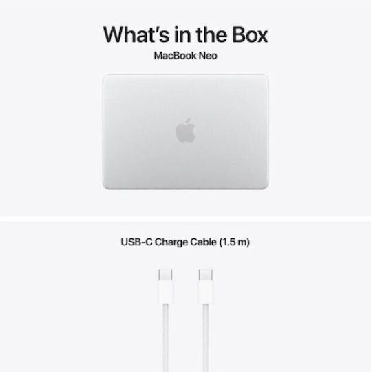 Apple MacBook Neo 13" Ecran IPS Retina (A18 Pro-6 nuclee/8GB/512GB SSD/GPU cu 5 nuclee) Argintiu (Tastatură SUA)