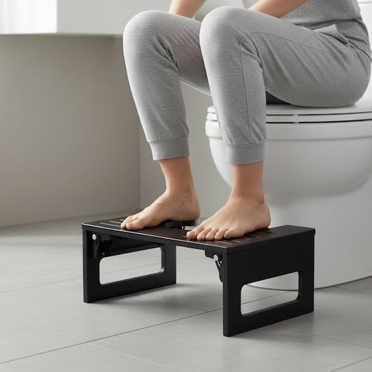 Relaxdays Scaun De Toaletă 43 X 27.5 X 18 Cm Pliabil Bambus Negru
