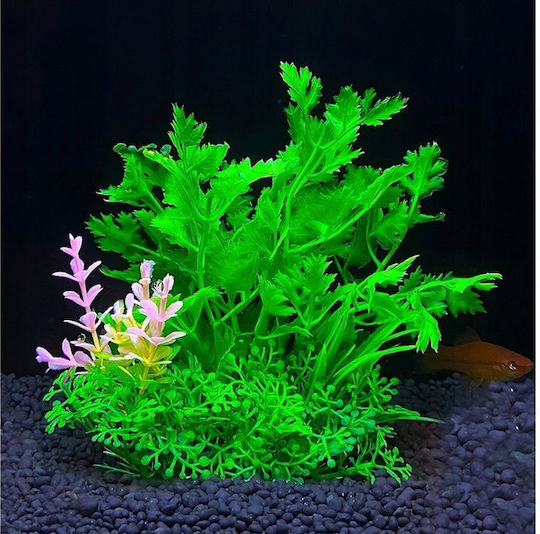 Aqua Natura Aquarium Decoration Plant Green Plastic 12 Cm Dense Plants Pink Decoration