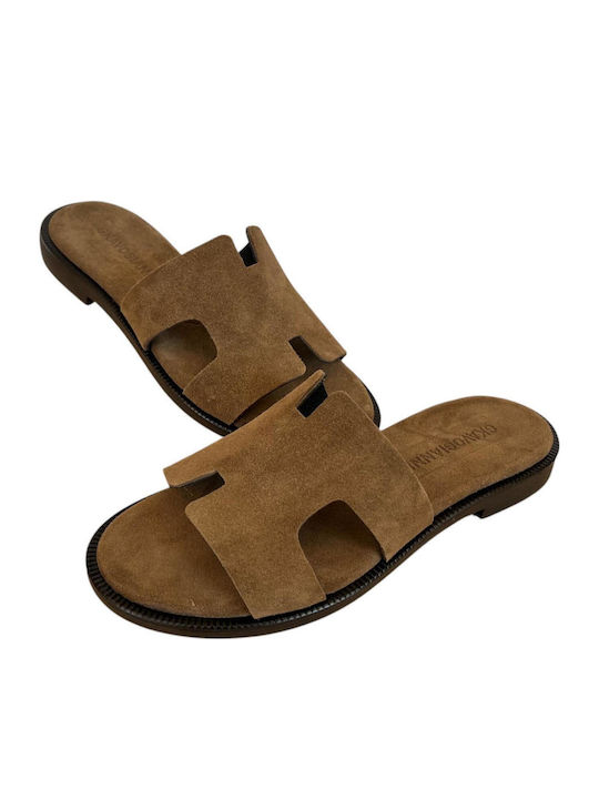 Leather Women's Flat Sandals Brown