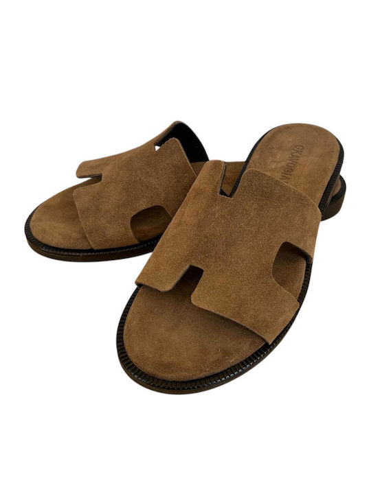 Leather Women's Flat Sandals Brown