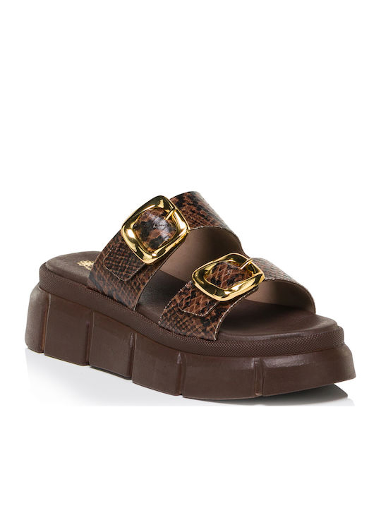 Leder Flache Sandalen Für Damen Braun