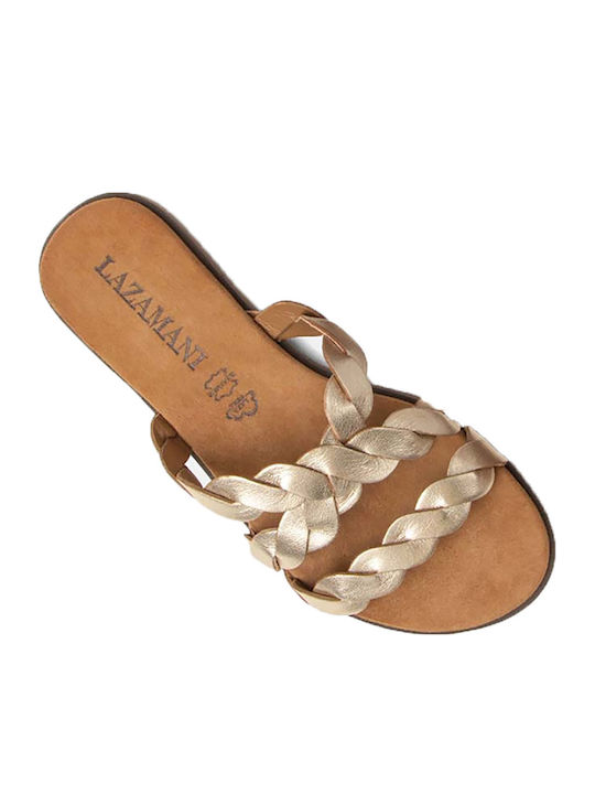 Leder Flache Damen Sandalen Gold