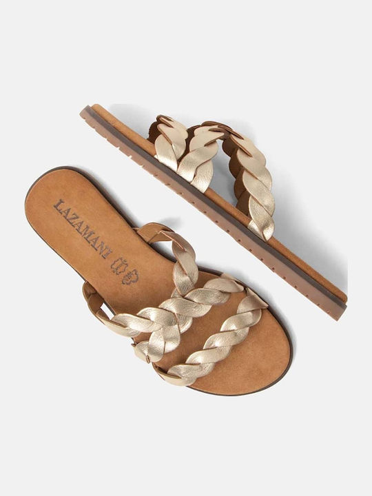 Leder Flache Damen Sandalen Gold