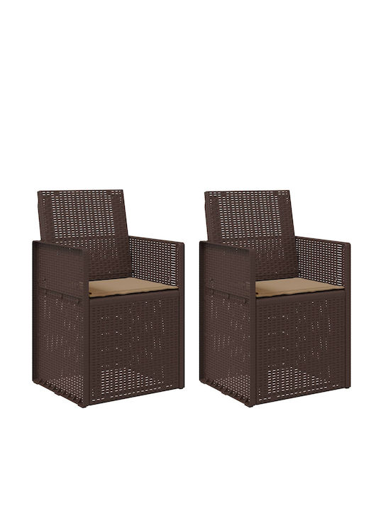 vidaXL Outdoor Chair Polypropylene Brown with Cushion 2 Pieces 53x47x88.5 cm