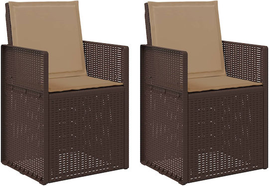 vidaXL Outdoor Chair Polypropylene Brown with Cushion 2 Pieces 53x47x88.5 cm