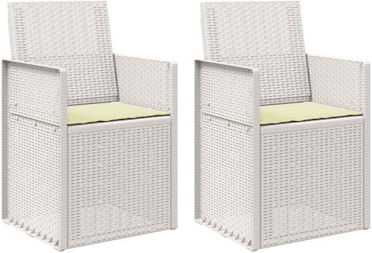 vidaXL Outdoor Chair Polypropylene Cream with Cushion 2 Pieces 53x47x88.5cm