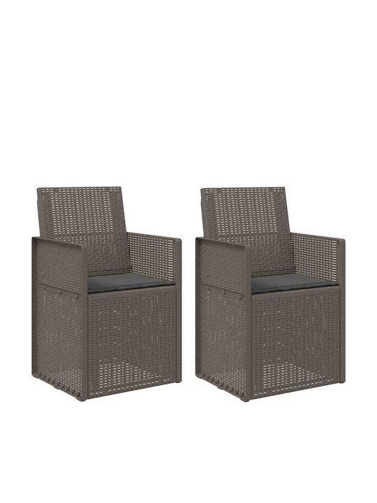 vidaXL Outdoor Chair Polypropylene Light Gray with Cushion 2 Pieces 53x47x88.5 cm