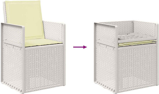 Scaun De Exterior Din Polipropilenă Alb Cu Pernă 2 Bucăți 53x47x88.5 Cm