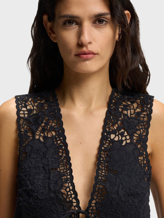 Damen Bluse Baumwolle Schwarz