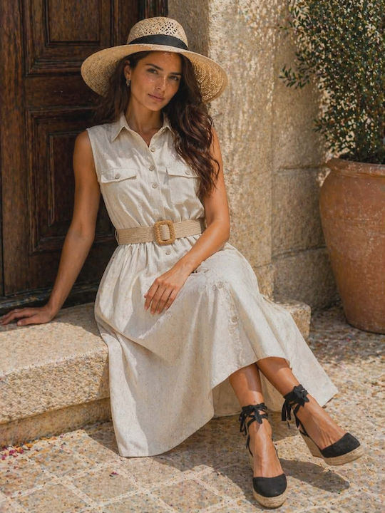 Sommer Midi Hemdkleid Ecru