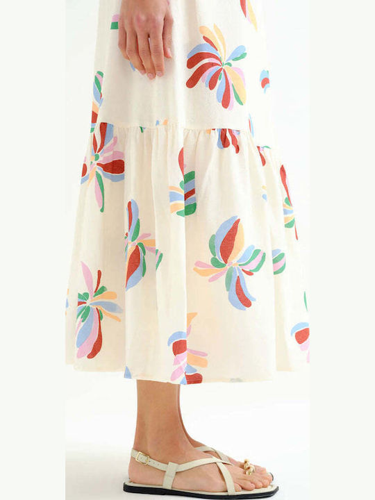 Dress Καλοκαιρινό Midi Φόρεμα με Βολάν Ecru