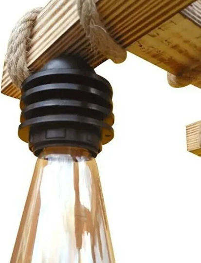Stewehome Handmade Wooden 6 Bulb E27 Ceiling Light Living Room Natural Wood 30 X 50 X 60 Cm