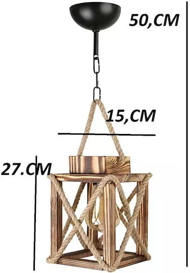 Stewehome Natürliches Holz Rústik Deckenleuchte mit Seil E27 Wohnzimmer 30 x 60 cm