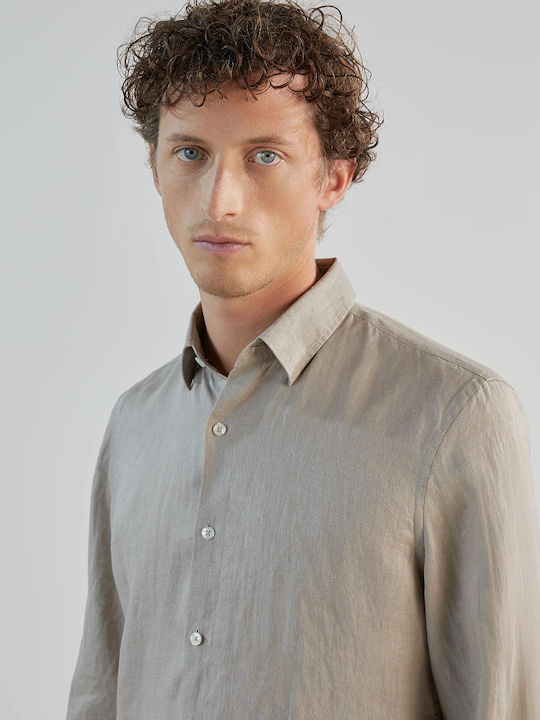 Long Sleeve Linen Shirt Light Brown