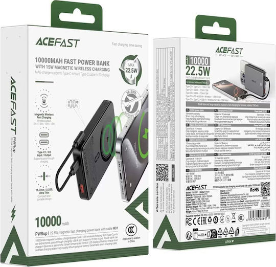Acefast M31 MagSafe Power Bank 10000mAh 22.5W με Θύρα USB-A και Θύρα USB-C Μαύρο