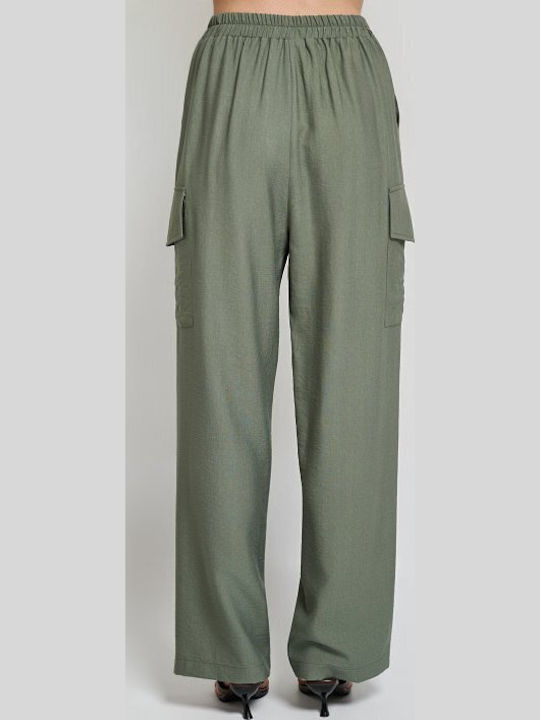 Women's Khaki Set with High Rise Trousers with Rubber Band in Loose Fit
