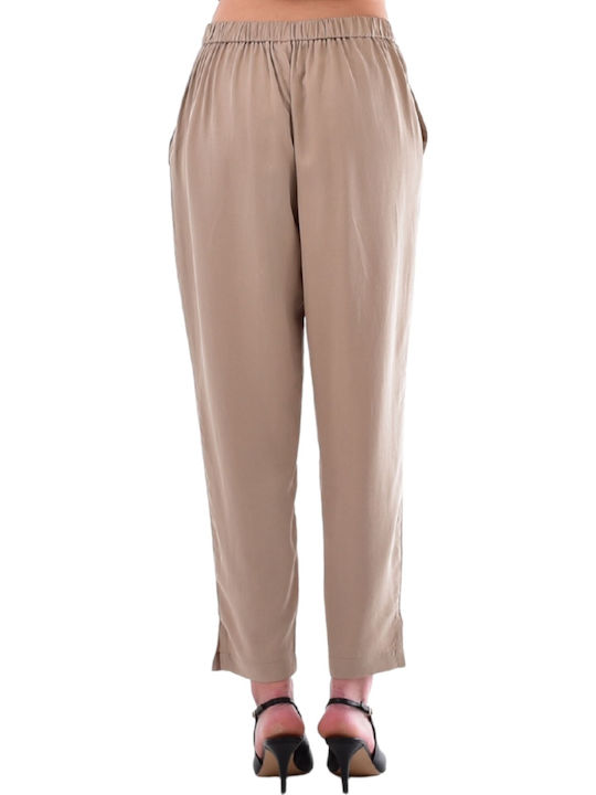 Women's Fabric Trousers in Straight Leg Style Pitta Beige