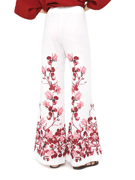 Access Women's High Rise Pantaloons in Straight Leg Style Floral White-Bordeaux-Pink Access Women's High Rise Pantaloons in Straight Leg Style Floral White-Bordeaux-Pink