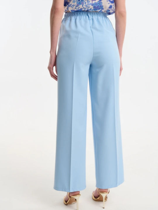 Women's High Rise Linen Pantaloons with Rubber Band Light Blue