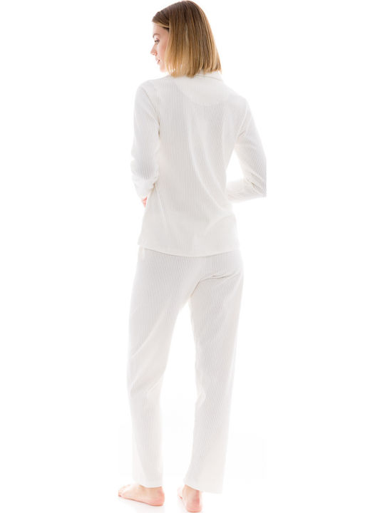 Pink Label Winter Damen Schlafanzug Set Baumwollene White