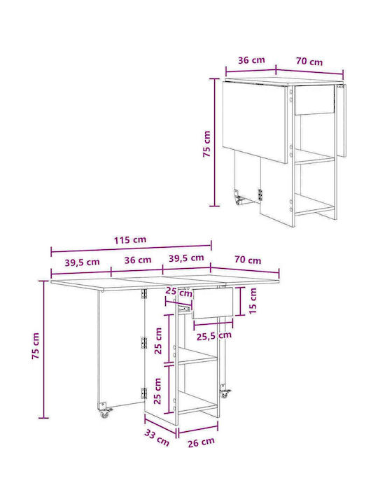 vidaXL Esszimmer- und Küchentisch Aus Holz Braun 115x70x75cm