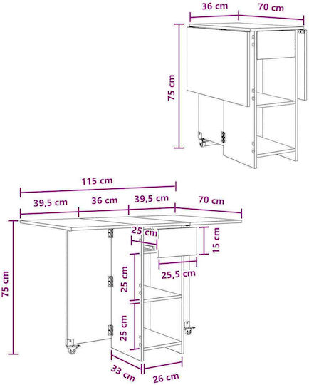 Masă de Dining din Lemn Gri 115x70x75 cm