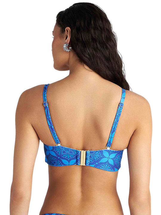 Strapless Bikini Top D Cup With Padding Blue Ikat