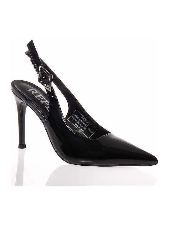Martine Pointed Toe Heels in Black Patent Leather