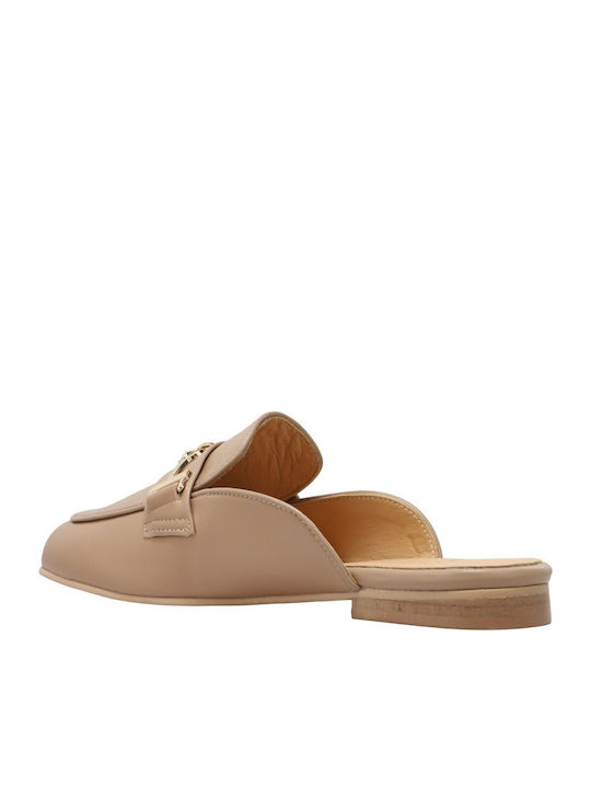 Flat Δερμάτινα Mules σε Μπεζ Χρώμα