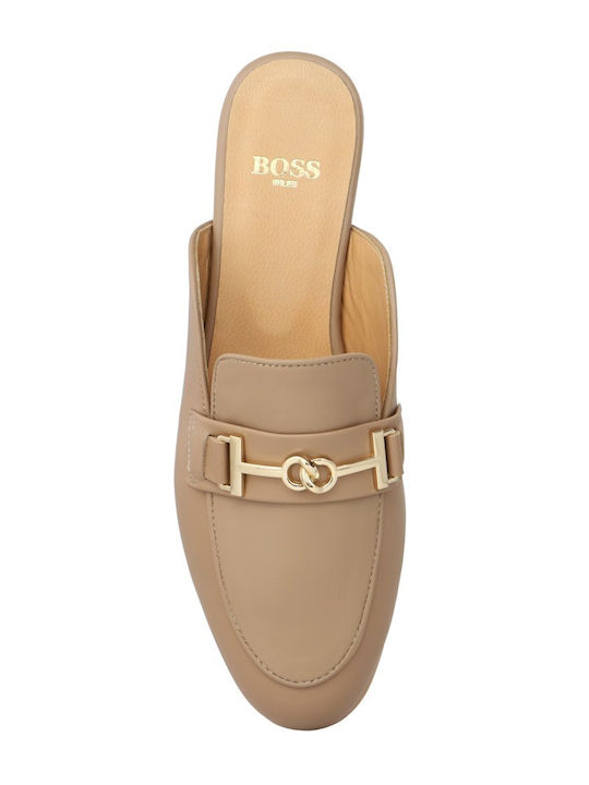 Flat Δερμάτινα Mules σε Μπεζ Χρώμα
