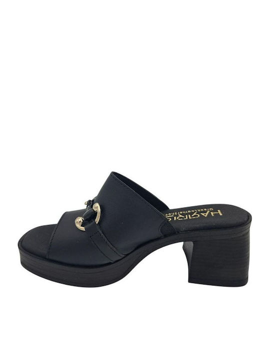 Leather Mules With Heel In Black Colour