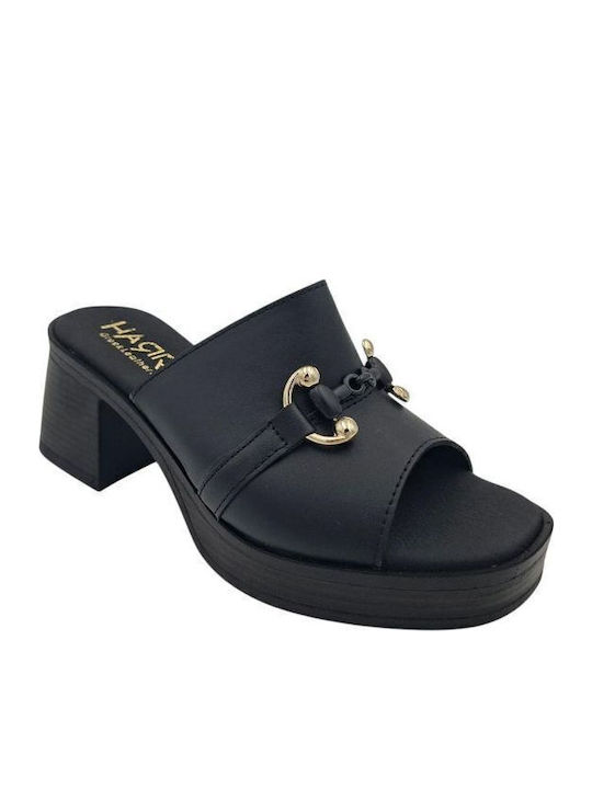 Leather Mules With Heel In Black Colour