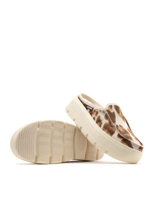 Leather Mules with High Heel in Ecru Colour