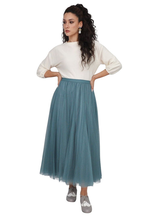 High Waist Maxi Skirt with Light Blue Tulle