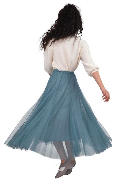 High Waist Maxi Skirt with Light Blue Tulle