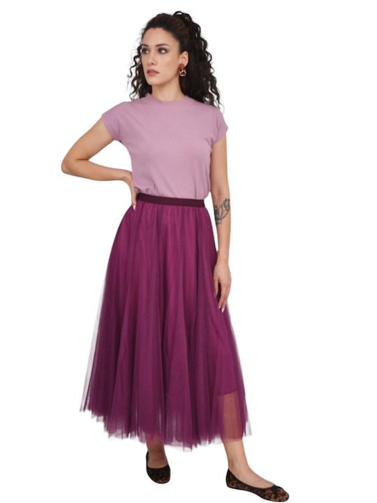 High Waist Maxi Skirt with Purple Tulle