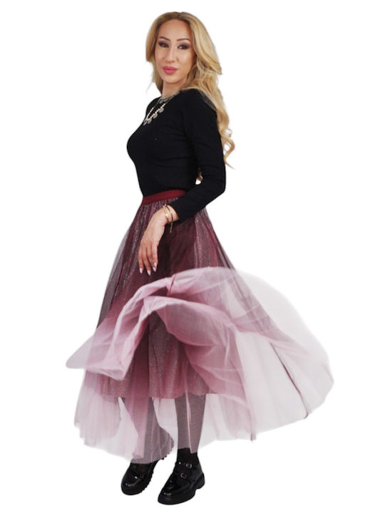 High Waist Maxi Skirt with Tulle Red