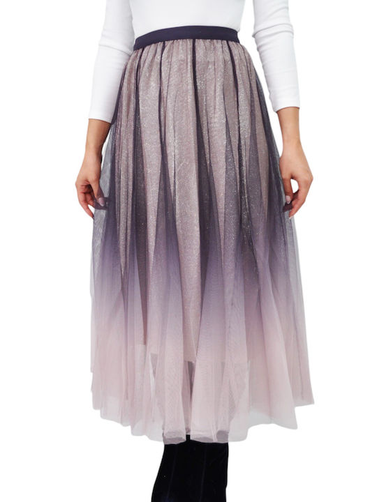 High Waist Maxi Skirt with Tulle Ombre Purple