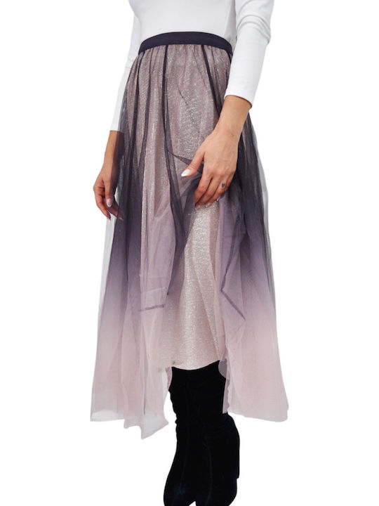 High Waist Maxi Skirt with Tulle Ombre Purple
