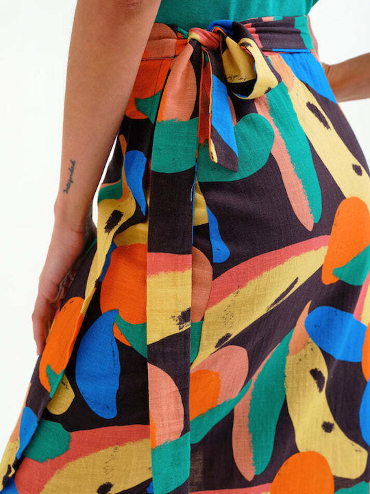 High Waist Midi Envelope Skirt Multicolour