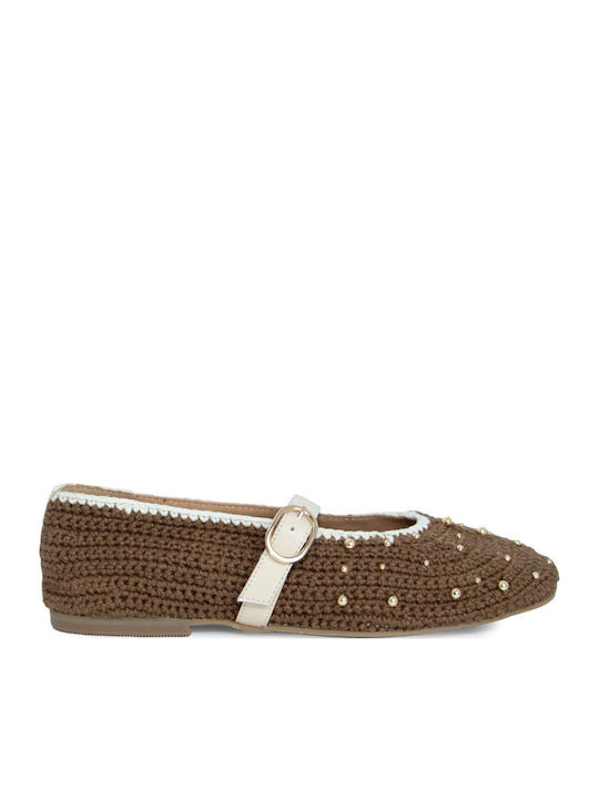 Leather Women's Ballerina Shoes In Brown Colour