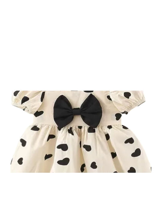 Girls Dress Short Sleeve Ecru Black