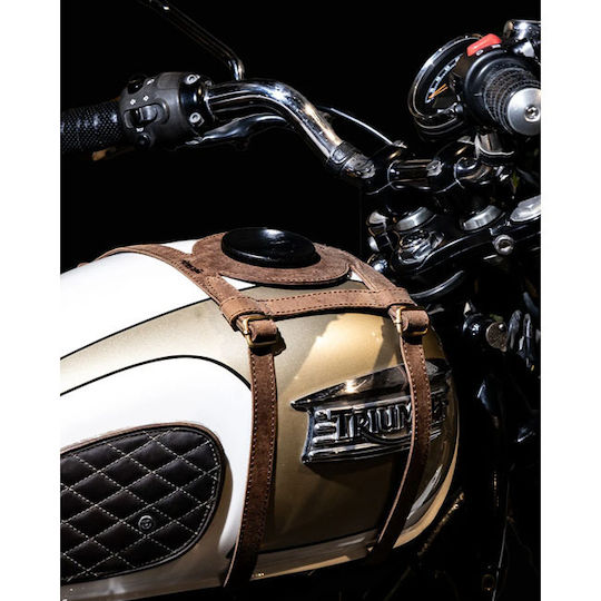 Tripmachine Leather Motorcycle Tank Straps Side Mount Triumph Bonneville Brown Tank Strap Right Side Fuel Inlet Tobacco