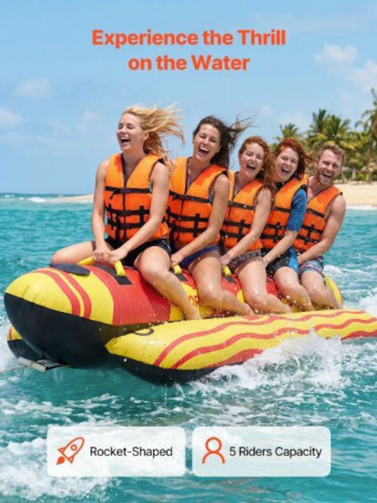 Vevor Towable Tubes Boating 5 Riders Inflatable Boat Tubes Towables 385 Kg Capacity Water Sport Tube Boat To Pull Full Nylon Cover Padded Grip Handles & Safety Valve