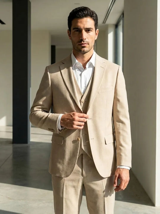 Men's Groom's Suit with Beige Vest
