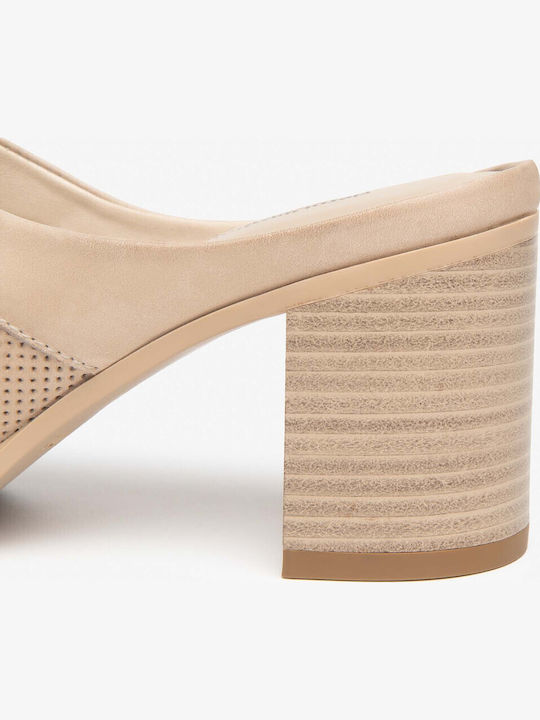 Leather Mules With Heel In Blonde Colour